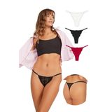 Önü Dantelli Tül Detaylı Kadın Tanga 3'lü Paket Külot - 3