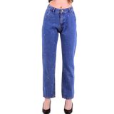 Önü Dekoratif Taşlı Yüksek Belli Cepli Mom Fit Kadın Kot Pantolon Jean Durulanmış Mavi Dört Mevsim