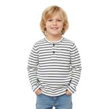 Önü Düğmeli Çizgili Erkek Çocuk Sweatshirt, KREM, 3-4YAS