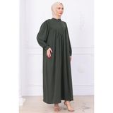 Önü Düğmeli Eva Tesettür Elbise Haki HM2757 - 1