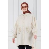 Önü Gül Detaylı Tunik-Bej