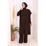 Önü Şal Detaylı Tunik Pantolon Takım 8018 Kahverengi
