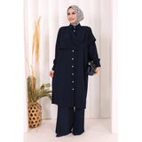 Önü Şal Detaylı Tunik Pantolon Takım 8018 Lacivert