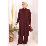 Önü Şal Detaylı Tunik Pantolon Takım 8018 Mürdüm