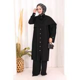 Önü Şal Detaylı Tunik Pantolon Takım 8018 Siyah