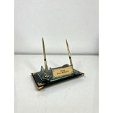 ONUR AJANS Lüks Kristal Cam Masa Isimliği & Çift Kalem Seti - Şeffaf - Altın - 30 X 15 CM