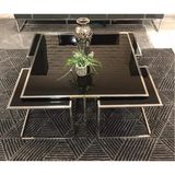 Onurdesign Kante Metal Crom Kaplama Siyah Cam Orta Sehpa 4+1 92x92 cm
