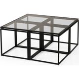 Onurdesign Kante Metal Siyah Fırın Boyalı Şeffaf Siyah Cam Orta Sehpa 4 1 99c98 cm