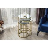 Onurdesign Napoli Gold Metal Ayak Üst Cam Ayna Zigon Sehpa
