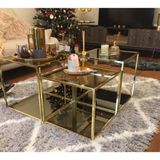 Onurdesign Roma Metal Gold Kaplama Bronz Aynalı Orta Sehpa 92x92 cm