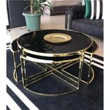 Onurdesign Sosa Metal Gold Kaplama Siyah Camlı Yuvarlak Orta Sehpa 4+1 92x92 cm