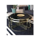 Onurdesign Sosa Metal Gold Kaplama Siyah Camlı Yuvarlak Orta Sehpa 4+1