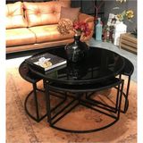 Onurdesign Sosa Metal Yuvarlak Siyah Camlı Orta Sehpa 4 1 92x92 cm
