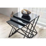 Onurdesign Venedik Metal Siyah Ayak Siyah Cam 3 lü İçiçe Geçen Zigon Sehpa