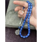 Onurlu Tesbihane Alpaka Kazak Düğümü Uçlu Mavi Kanayan Baga Katalin Tesbih (10X8 Mm)