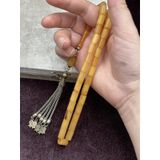 Onurlu Tesbihane Alpaka Lale Uçlu Kesme Bal Sarısı Sıkma Kehribar Tesbih (7x11 mm) OT-SKM-KHRBR-030