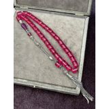 Onurlu Tesbihane Alpaka Nakkaş İmameli Pembe Ateş Kehribar Tesbih (9x10 mm) OT-ATS-KHRBR-037