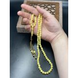 Onurlu Tesbihane Gold Renkli Alpaka Püsküllü 99'luk Küre Kesim Sarı Damla Kehribar Benzetmesi Beyrut Tesbih OT-BYRT-BYRT-003