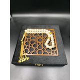 Onurlu Tesbihane İnci Tesbih (Krem, Gold Detaylı)