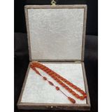 Onurlu Tesbihane Ömer Sarı Usta İşi Sistemli Kapsül Kesim Turuncu Ateş Kehribar Tesbih (8X12 Mm)