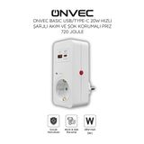 Onvec Basic Usb/Type-c 20W Hızlı Şarjlı Akım ve Şok Korumalı Priz 720 Joule