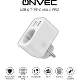 Onvec Usb Type-c Akıllı Tekli Priz, WiFi + BLE, Google Home ve Amazon Alexa Uyumlu, Uzaktan Kontrol, Anlık Enerji Tüketimi Takip, Zamanlayıcı Özellikli