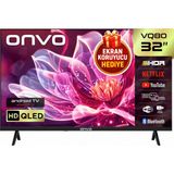 Onvo 32 Inç 82 Ekran Ekran Koruyucu Hediyeli QLED Smart Tv, Hd Ready,dahili Uydu Alıcılı, Hdr, Wi-Fi, Bluetooth, Sesli Kumanda, 2 Hdmı, 2 Usb, Çerçevesiz Akıllı Televizyon, Netflix ve Youtube Destekli