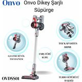 Onvo Işıklı Şarjlı Dikey Süpürge - Gri - Kırmızı - ŞARJLI SÜPÜRGE