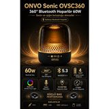 Onvo Yeni Sonic 360° Bluetooth 5.3 Hoparlör 60W, Rgb LED Işıklı, Dahili Mikrofonlu, Güçlü Bas, USB Type-C/aux/tf Kart Destekli Taşınabilir Ses Sistemi