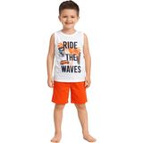 Onymino Erkek Çocuk Turuncu Şortlu Yazlık Takım – Baskılı Atlet Tişört 2’li Set (Ride The Waves) - 3 - 4 Yaş - Ekru - Turuncu