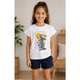 Onymino Kız Çocuk Kaplan Baskılı Beyaz Tişört %95 Pamuk Esnek Rahat Yazlık T-Shirt - Ekru - 8 Yaş