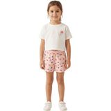 Onymino Kız Çocuk Yazlık Crop Tişört ve Desenli Şort Takım – Rahat & Şık 2’li Set - 3 - 4 Yaş - Krem - Pembe