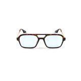 Onyx Retro Pilot Güneş Gözlüğü Erkek Kadın - Leopar Desenli Çift Köprülü Dikdörtgen Çerçeve, UV400 Korumalı Şeffaf Mavi Cam, Vintage Unisex Havacı Gözlüğü
