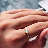 Opal Altın Yüzük - 14 Ayar Altın Minimal Opal Tek Taş Yüzük - Hediyelik, Tektaş Altın Yüzük