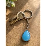 Opal Ay Taşı Görünümlü Unisex Metal Anahtarlık Mavi Işıltılı Doğal Desen
