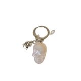 Opal Kafatası Anahtarlık, Gümüş Rengi Metal, Örümcek Charm Detaylı, Doğal Taş
