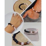 Opal Pembe-Siyah Renk & Oniks Taşı 8mm Unisex Tasarım Bileklik Hawaii Model (42110)