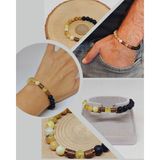 Opal Sarı Alacalı Renk & Oniks Taşı 8mm Unisex Tasarım Bileklik Hawaii Model (36135)