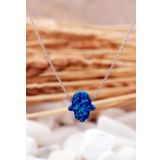 Opal Taşlı Bereket Eli Rodyumlu Gümüş Kolye 7385
