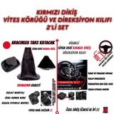 OPEL Astra 5 Kapı 1.6 i 5MT Uyumlu Kırmızı Dikiş Direksiyon Kılıfı ve Vites Körüğü 2'li Set