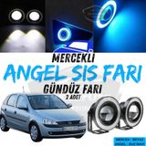 Opel Corsa C 2000-2006 Uyumlu Üniversal Mercekli Angel Sis Farı Metal Su Geçirmez 76 Mm Buz Mavi Halkalı Gündüz Farı Angel Eyes 2 Adet