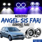 Opel Corsa C 2000-2006 Uyumlu Üniversal Mercekli Angel Sis Farı Metal Su Geçirmez 76 Mm Mavi Halkalı Gündüz Farı Angel Eyes 2 Adet