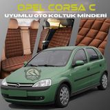 Opel Corsa C Kahverengi Renk Tay Tüyü Cepli & Terletmez Sırtlı Oto Koltuk Minder Seti - Koltuk Koruma Kılıfı (Ön & Arka Tam Set)