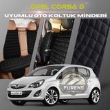 Opel Corsa D Siyah Renk Tay Tüyü Cepli & Terletmez Sırtlı Oto Koltuk Minder Seti - Koltuk Koruma Kılıfı (Ön & Arka Tam Set)