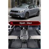 Opel Corsa Elektrik Siyah Üzeri Mavi Dikiş 8d Diamond Premium Havuzlu Deri Oto Paspas - Siyah - Mavi