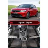 Opel Corsa Hybrid Siyah Üzeri Beyaz Dikiş 8d Diamond Premium Havuzlu Deri Oto Paspas - Siyah - Beyaz