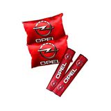 Opel Logolu Dijital Baskılı Kırmızı Araç Boyun Yastığı & Emniyet Kemer Pedi - 2’Li Set