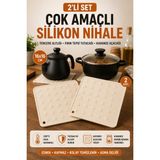 Open City 2'li Set Krem Silikon Nihale 16X16 cm Çok Amaçlı Tencere Tava Altlığı Fırın Tepsi Tutacağı Kavanoz Açacağı Ev