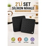 Open City 2'li Set Siyah Silikon Nihale 16X16CM Çok Amaçlı Tencere Tava Altlığı Fırın Tepsi Tutacağı Kavanoz