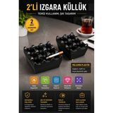 Open City 2’li Siyah Melamin Izgara Küllük Seti Kare Kül Tablası Cafe Balkon Masa Için Dayanıklı